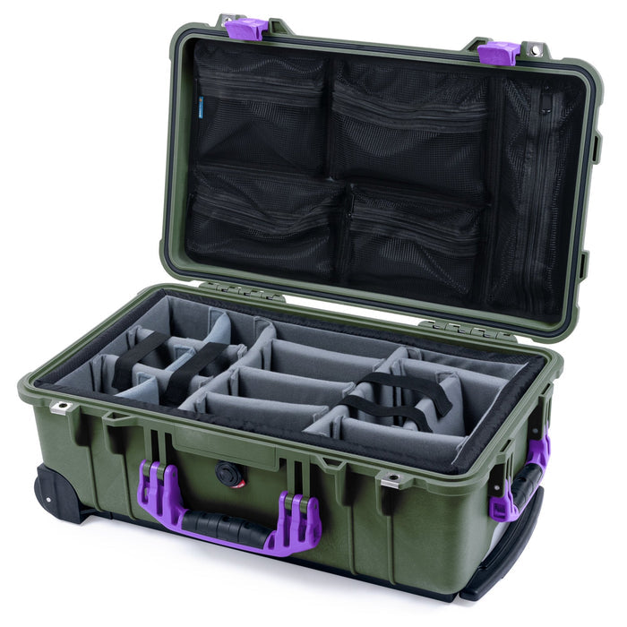 Pelican 1510 Case - OD Green & Purple - Padded Microfiber Dividers / Mesh Lid Organizer