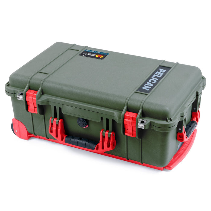 Pelican 1510 Case - OD Green & Red Trolley - Empty (Case Only)