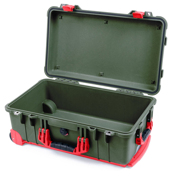 Pelican 1510 Case - OD Green & Red Trolley - Empty (Case Only)