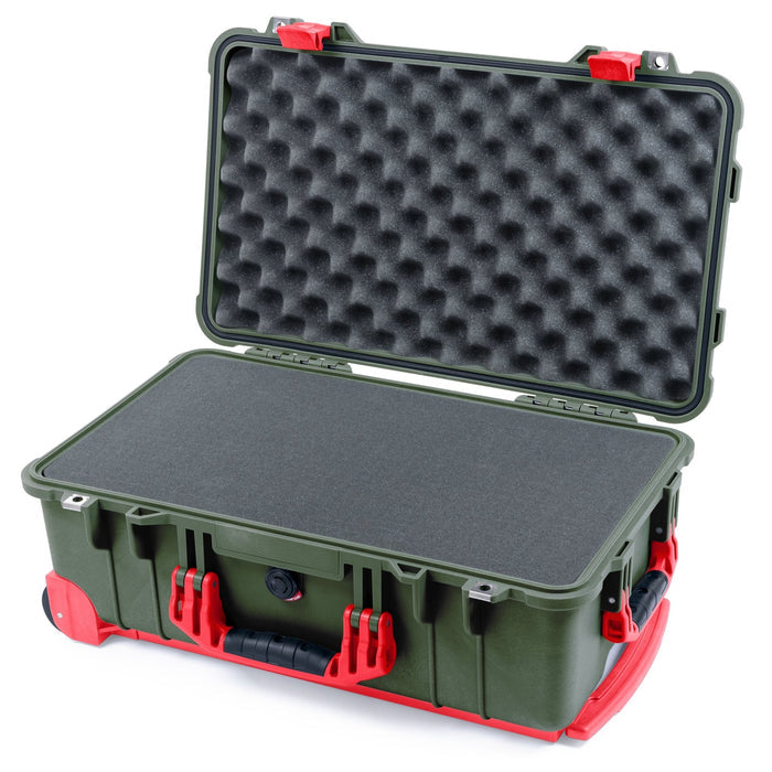 Pelican 1510 Case - OD Green & Red Trolley - Pick & Pluck Foam / Convolute Lid Foam