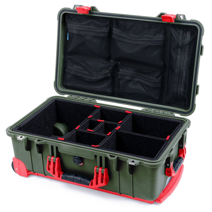 Pelican 1510 Case - OD Green & Red Trolley - TrekPak Divider System / Mesh Lid Organizer