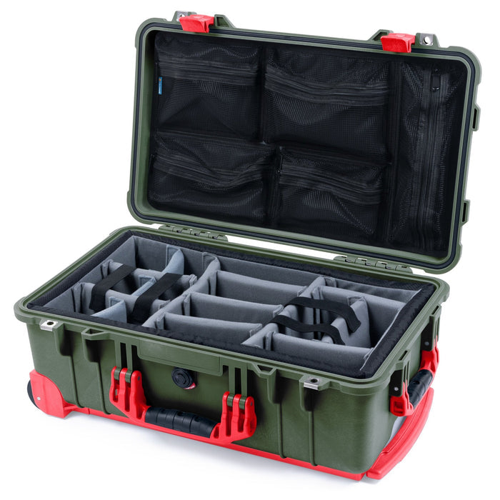 Pelican 1510 Case - OD Green & Red Trolley - Padded Microfiber Dividers / Mesh Lid Organizer