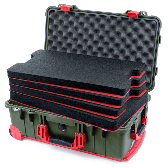 Pelican 1510 Case - OD Green & Red Trolley - DIY Tool Foam Kit / Convolute Lid Foam