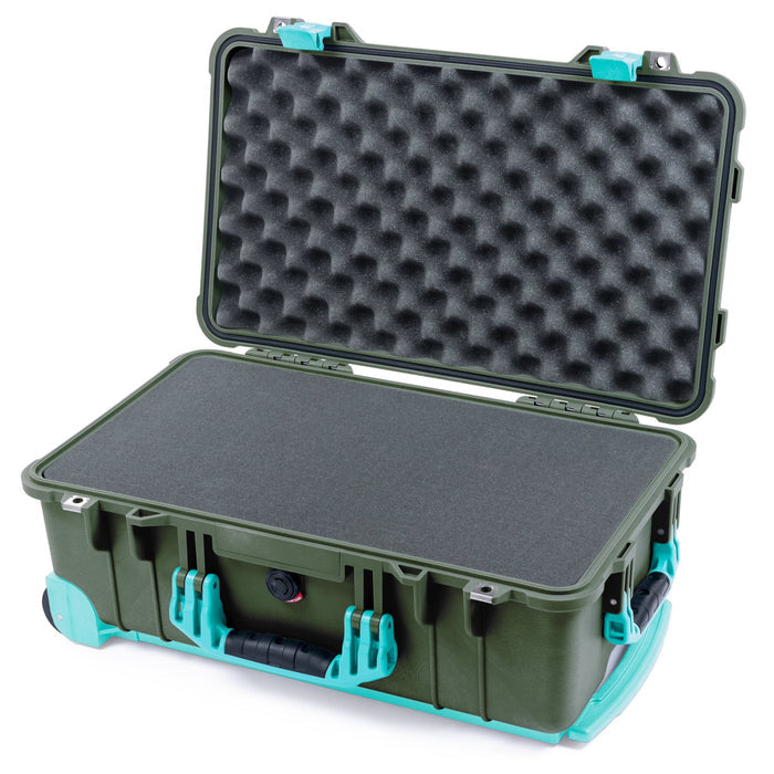 Pelican 1510 Case - OD Green & Teal Trolley - Pick & Pluck Foam / Convolute Lid Foam