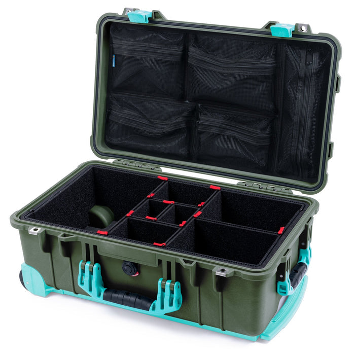 Pelican 1510 Case - OD Green & Teal Trolley - TrekPak Divider System / Mesh Lid Organizer