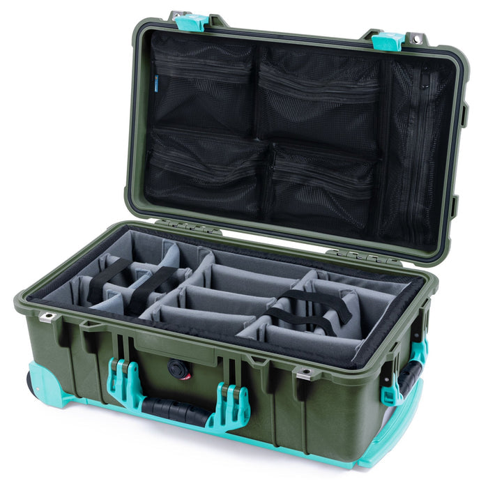 Pelican 1510 Case - OD Green & Teal Trolley - Padded Microfiber Dividers / Mesh Lid Organizer