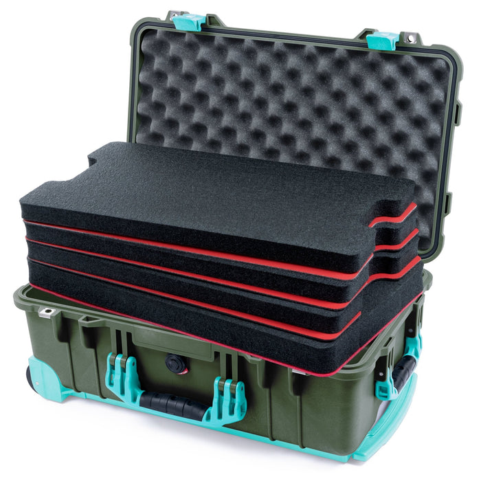Pelican 1510 Case - OD Green & Teal Trolley - DIY Tool Foam Kit / Convolute Lid Foam