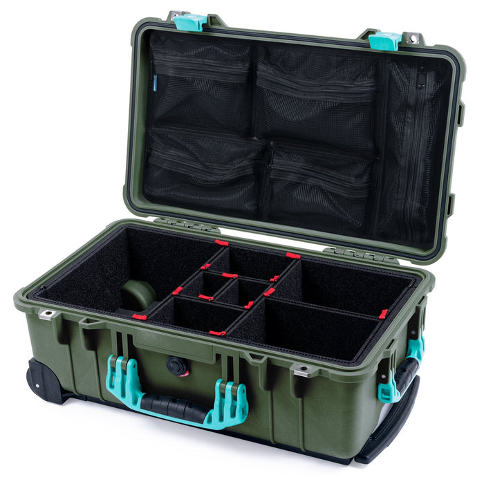 Pelican 1510 Case - OD Green & Teal - TrekPak Divider System / Mesh Lid Organizer