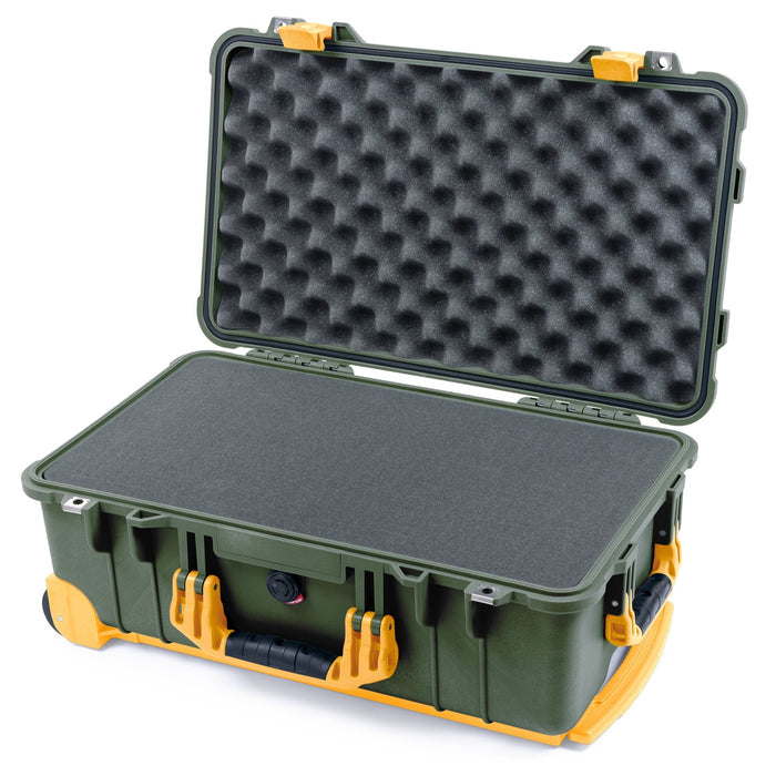 Pelican 1510 Case - OD Green & Yellow Trolley - Pick & Pluck Foam / Convolute Lid Foam