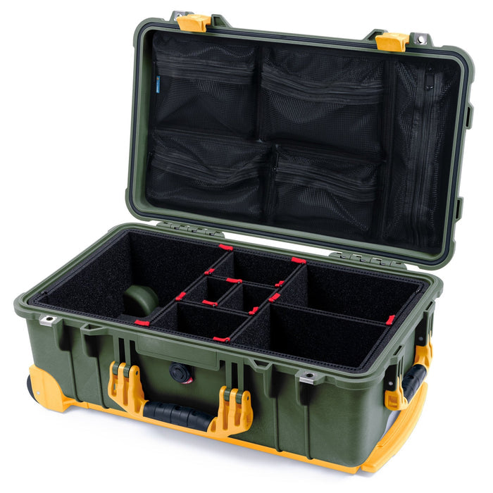 Pelican 1510 Case - OD Green & Yellow Trolley - TrekPak Divider System / Mesh Lid Organizer