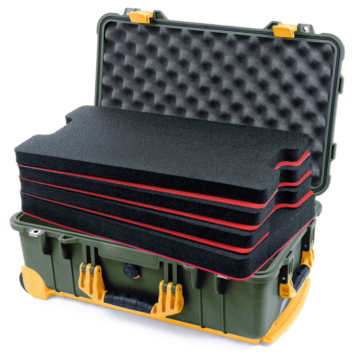 Pelican 1510 Case - OD Green & Yellow Trolley - DIY Tool Foam Kit / Convolute Lid Foam