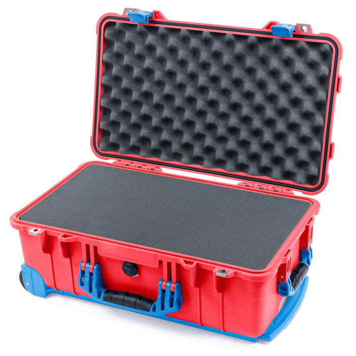 Pelican 1510 Case - Red & Blue Trolley - Pick & Pluck Foam / Convolute Lid Foam
