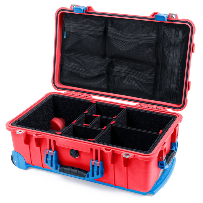 Pelican 1510 Case - Red & Blue Trolley - TrekPak Divider System / Mesh Lid Organizer
