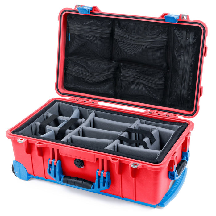 Pelican 1510 Case - Red & Blue Trolley - Padded Microfiber Dividers / Mesh Lid Organizer