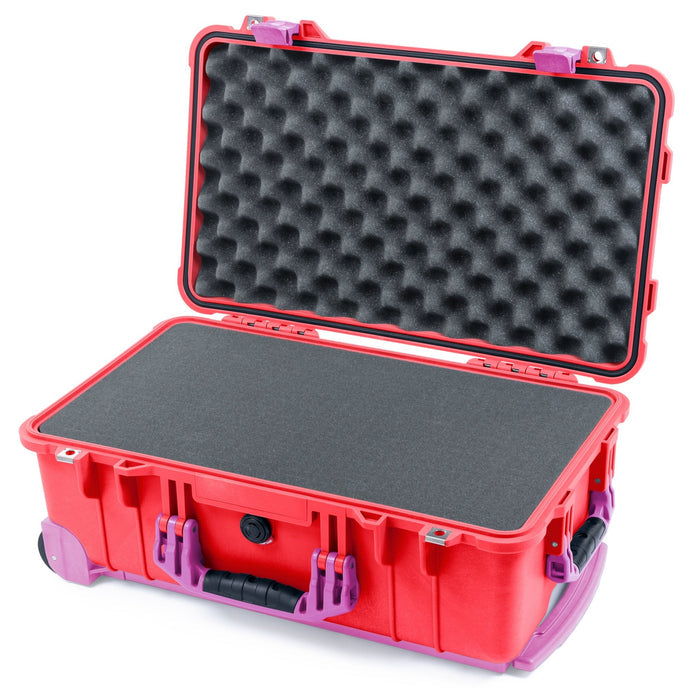 Pelican 1510 Case - Red & Magenta Trolley - Pick & Pluck Foam / Convolute Lid Foam