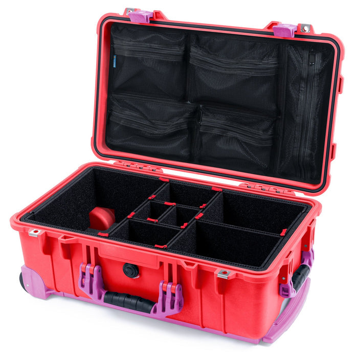 Pelican 1510 Case - Red & Magenta Trolley - TrekPak Divider System / Mesh Lid Organizer