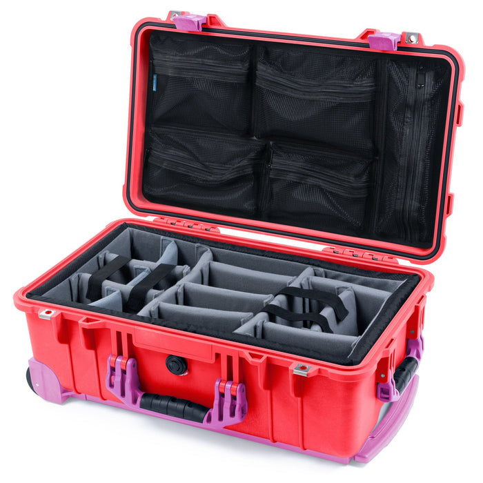Pelican 1510 Case - Red & Magenta Trolley - Padded Microfiber Dividers / Mesh Lid Organizer