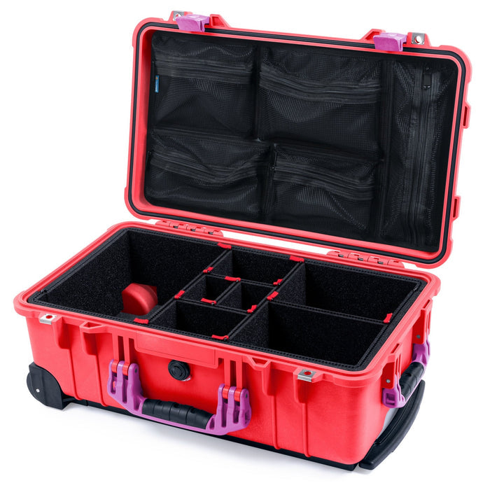 Pelican 1510 Case - Red & Magenta - TrekPak Divider System / Mesh Lid Organizer