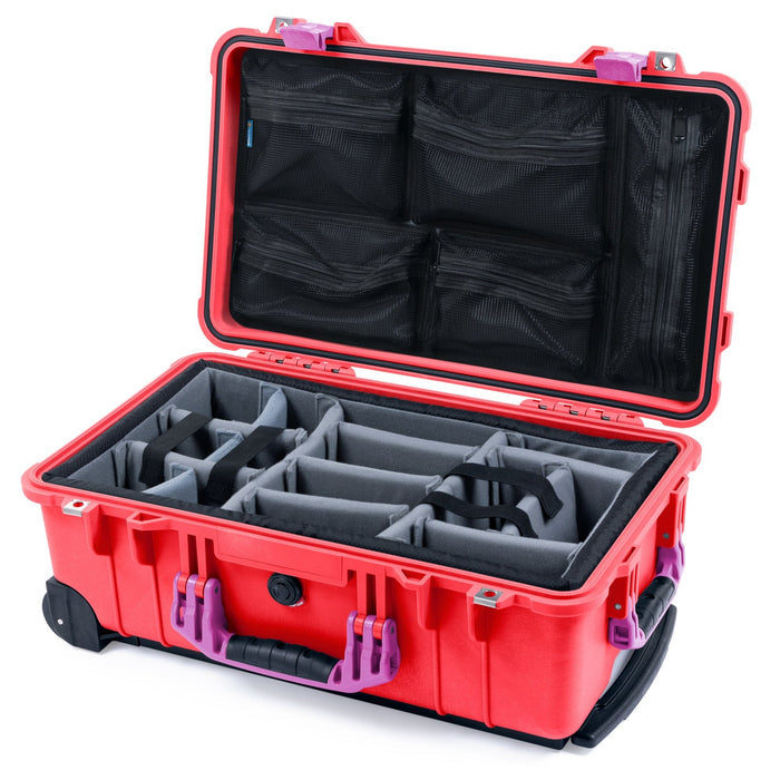 Pelican 1510 Case - Red & Magenta - Padded Microfiber Dividers / Mesh Lid Organizer