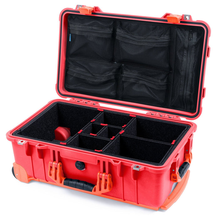 Pelican 1510 Case - Red & Orange Trolley - TrekPak Divider System / Mesh Lid Organizer