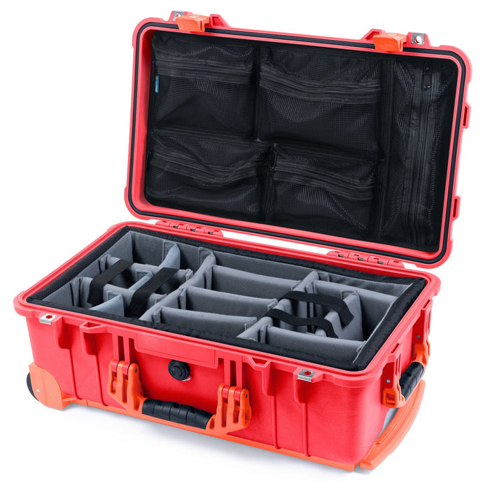 Pelican 1510 Case - Red & Orange Trolley - Padded Microfiber Dividers / Mesh Lid Organizer