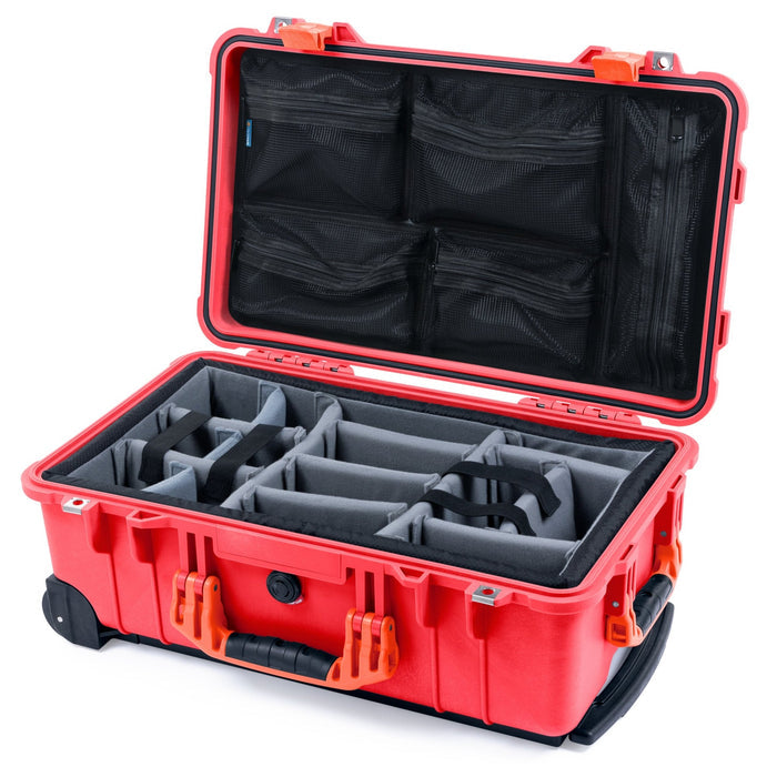 Pelican 1510 Case - Red & Orange - Padded Microfiber Dividers / Mesh Lid Organizer