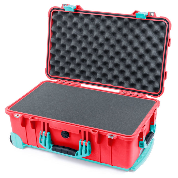 Pelican 1510 Case - Red & Teal Trolley - Pick & Pluck Foam / Convolute Lid Foam