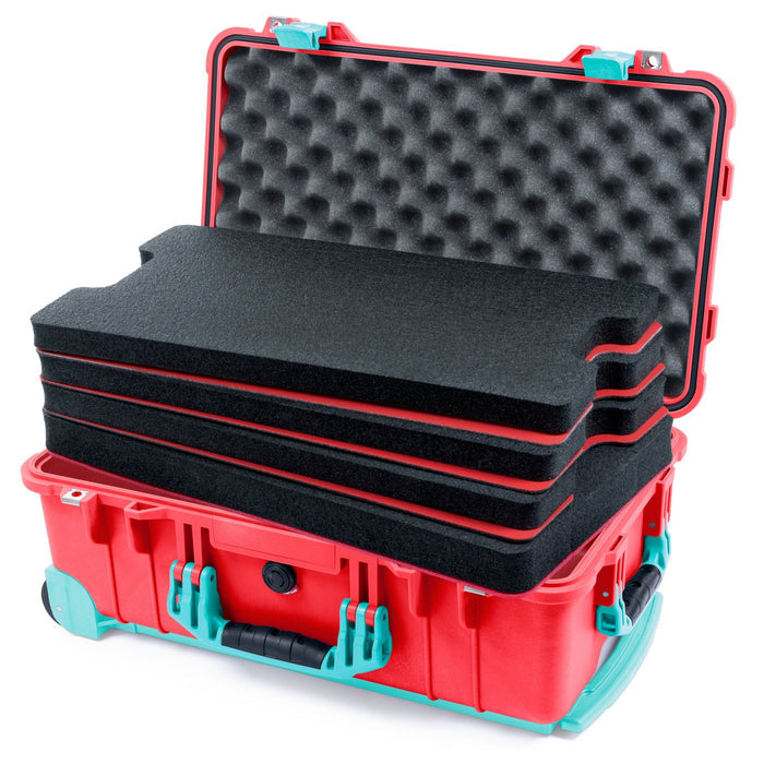 Pelican 1510 Case - Red & Teal Trolley - DIY Tool Foam Kit / Convolute Lid Foam