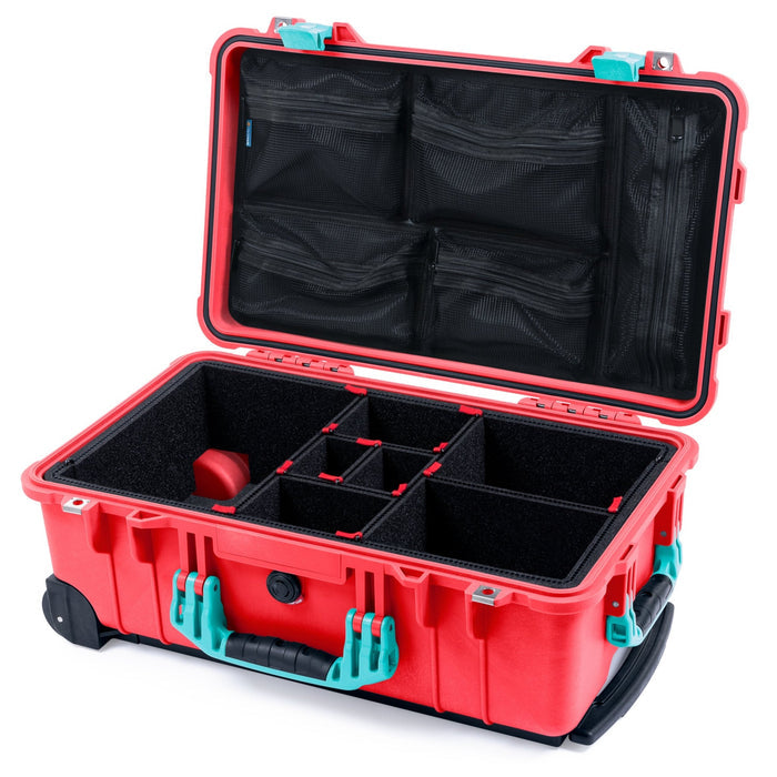 Pelican 1510 Case - Red & Teal - TrekPak Divider System / Mesh Lid Organizer