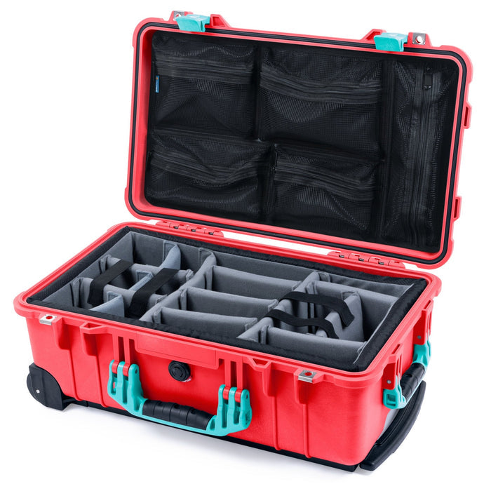 Pelican 1510 Case - Red & Teal - Padded Microfiber Dividers / Mesh Lid Organizer