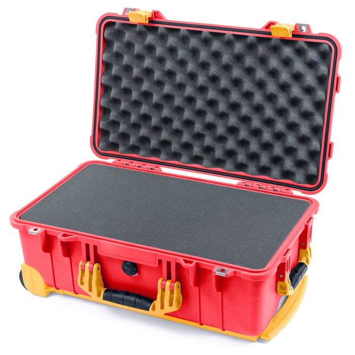 Pelican 1510 Case - Red & Yellow Trolley - Pick & Pluck Foam / Convolute Lid Foam