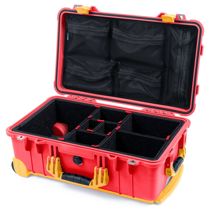 Pelican 1510 Case - Red & Yellow Trolley - TrekPak Divider System / Mesh Lid Organizer