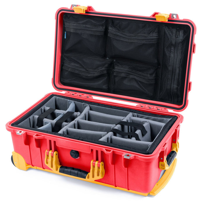 Pelican 1510 Case - Red & Yellow Trolley - Padded Microfiber Dividers / Mesh Lid Organizer