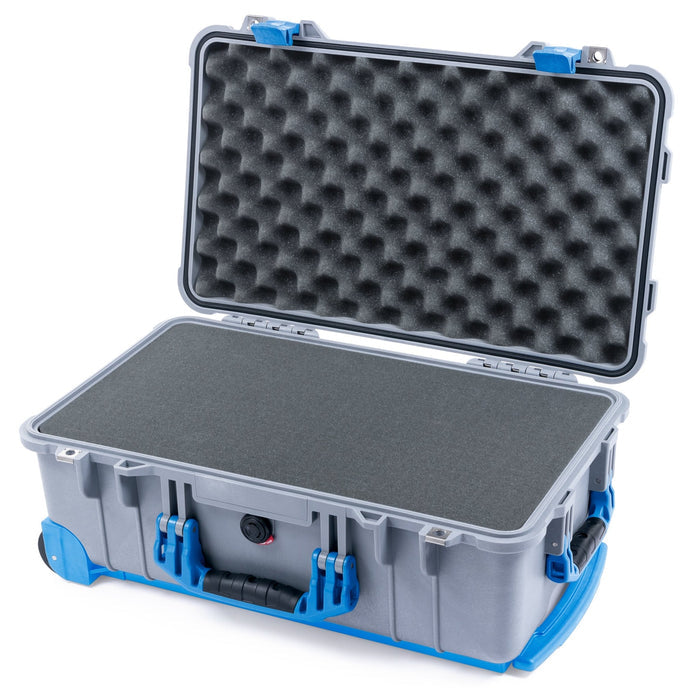 Pelican 1510 Case - Silver & Blue Trolley - Pick & Pluck Foam / Convolute Lid Foam