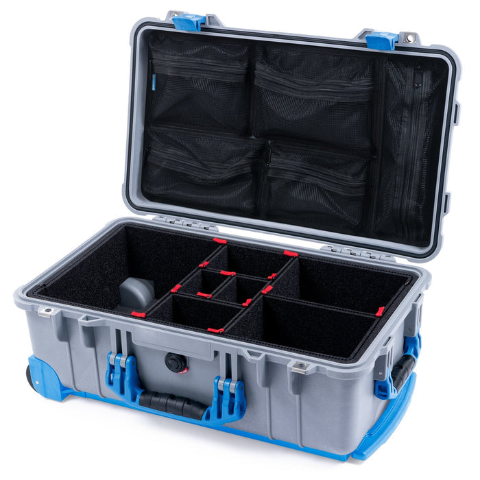 Pelican 1510 Case - Silver & Blue Trolley - TrekPak Divider System / Mesh Lid Organizer