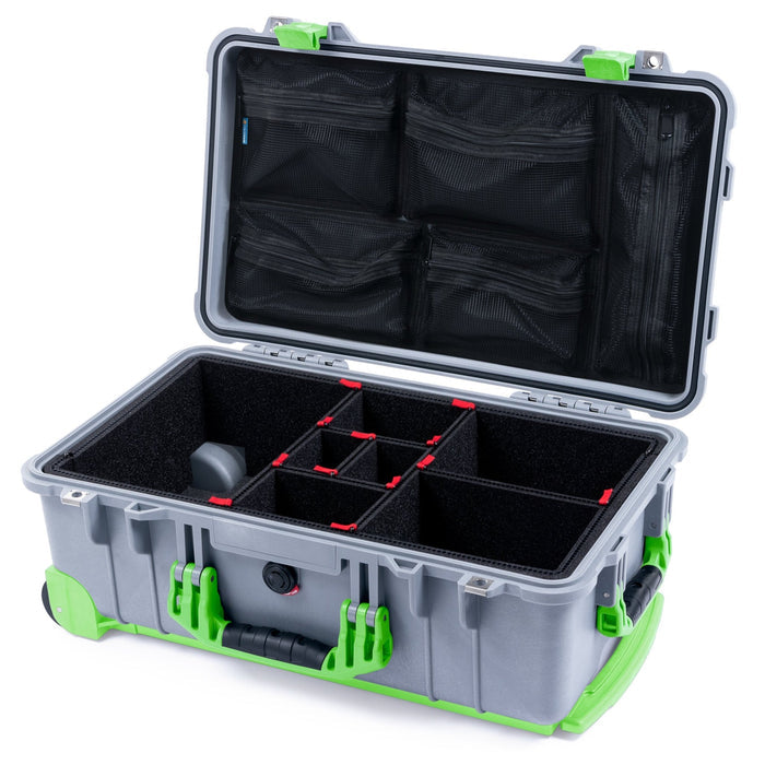 Pelican 1510 Case - Silver & Lime Green Trolley - TrekPak Divider System / Mesh Lid Organizer