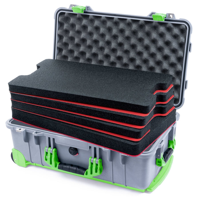 Pelican 1510 Case - Silver & Lime Green Trolley - DIY Tool Foam Kit / Convolute Lid Foam