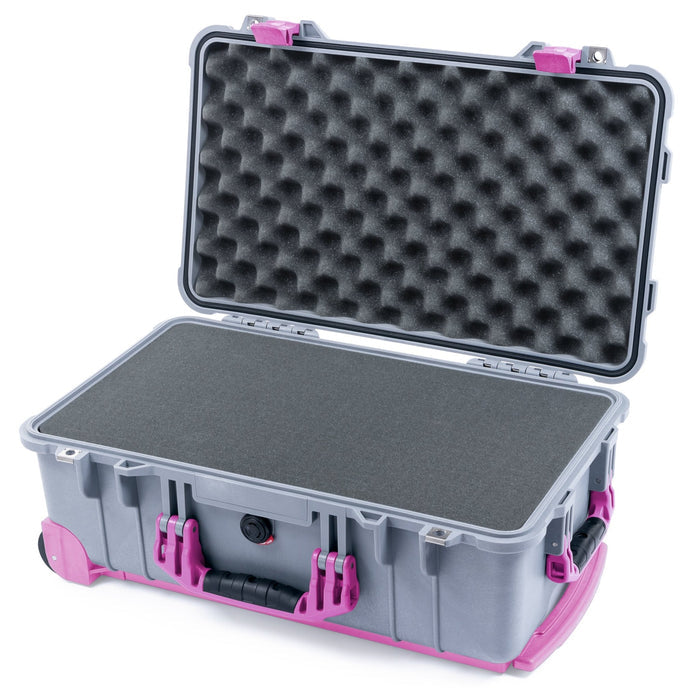 Pelican 1510 Case - Silver & Magenta Trolley - Pick & Pluck Foam / Convolute Lid Foam