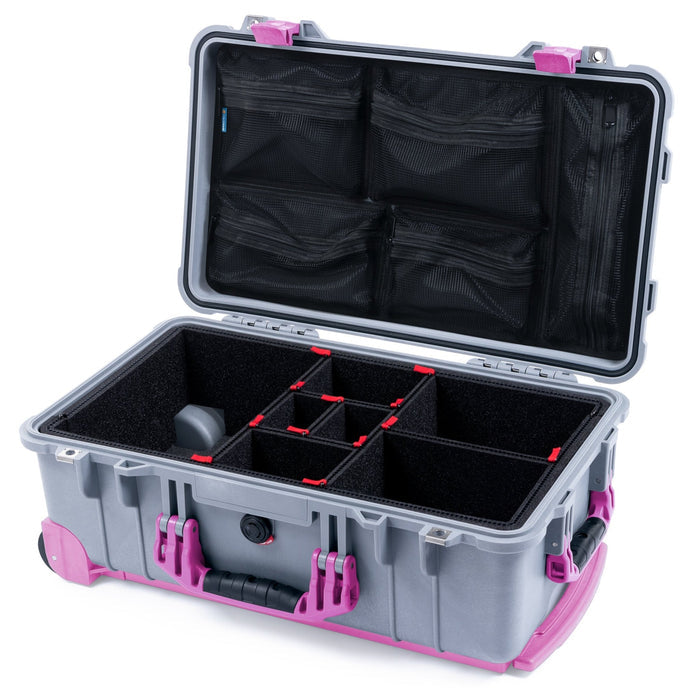 Pelican 1510 Case - Silver & Magenta Trolley - TrekPak Divider System / Mesh Lid Organizer