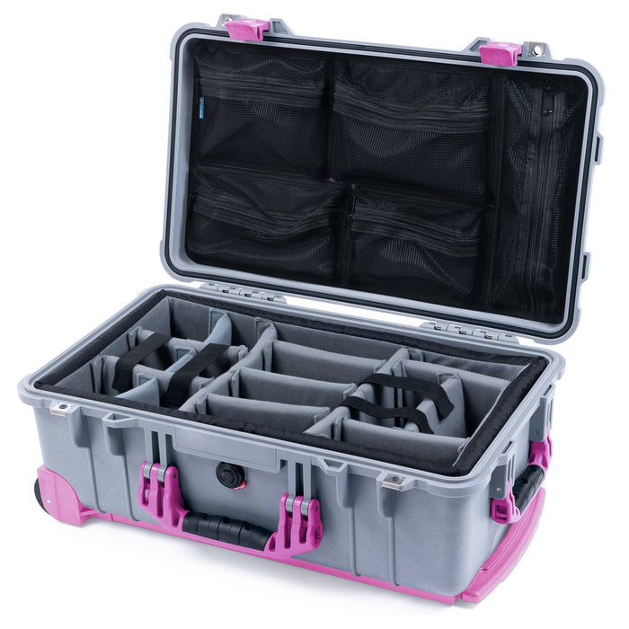 Pelican 1510 Case - Silver & Magenta Trolley - Padded Microfiber Dividers / Mesh Lid Organizer