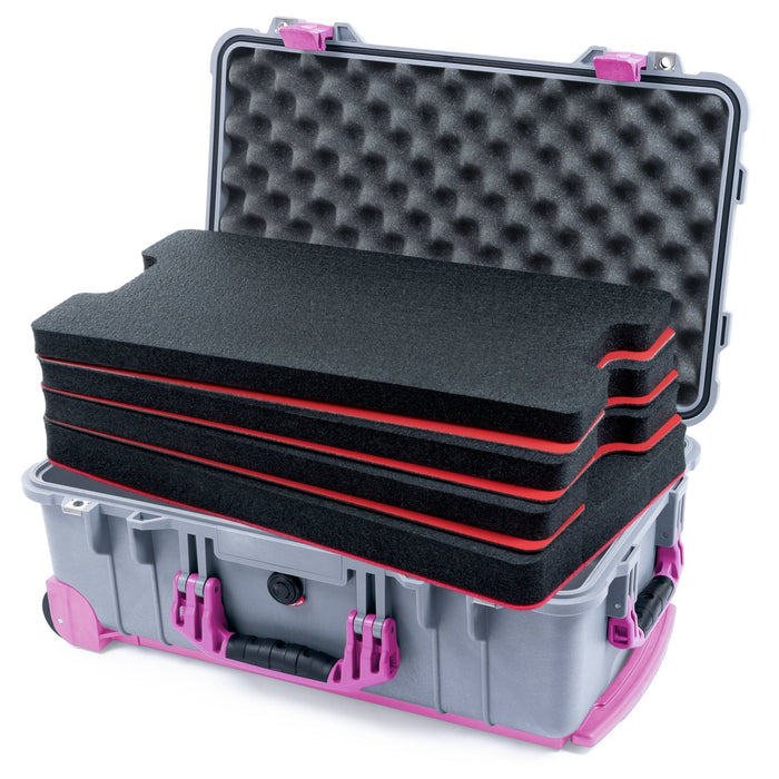 Pelican 1510 Case - Silver & Magenta Trolley - DIY Tool Foam Kit / Convolute Lid Foam