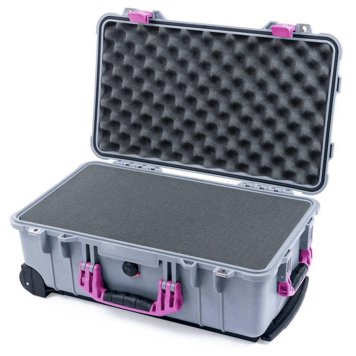 Pelican 1510 Case - Silver & Magenta - Pick & Pluck Foam / Convolute Lid Foam