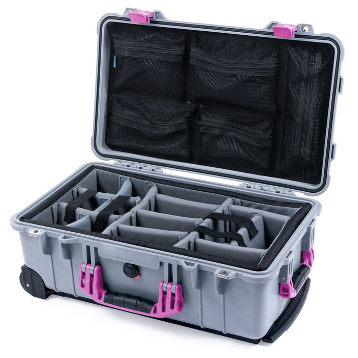 Pelican 1510 Case - Silver & Magenta - Padded Microfiber Dividers / Mesh Lid Organizer