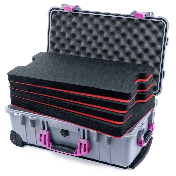 Pelican 1510 Case - Silver & Magenta - DIY Tool Foam Kit / Convolute Lid Foam