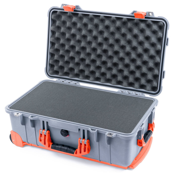 Pelican 1510 Case - Silver & Orange Trolley - Pick & Pluck Foam / Convolute Lid Foam