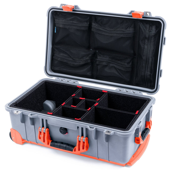 Pelican 1510 Case - Silver & Orange Trolley - TrekPak Divider System / Mesh Lid Organizer