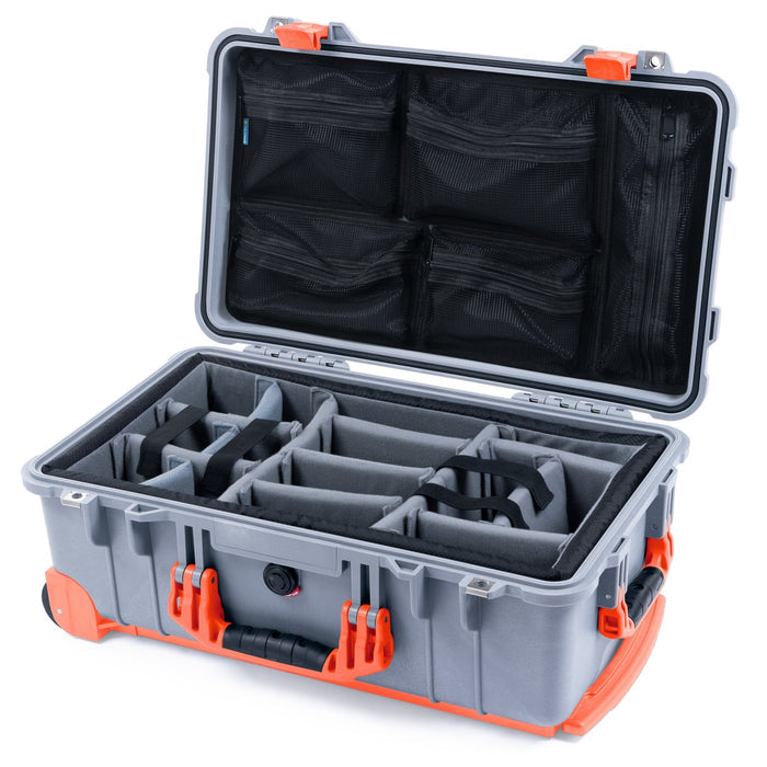 Pelican 1510 Case - Silver & Orange Trolley - Padded Microfiber Dividers / Mesh Lid Organizer