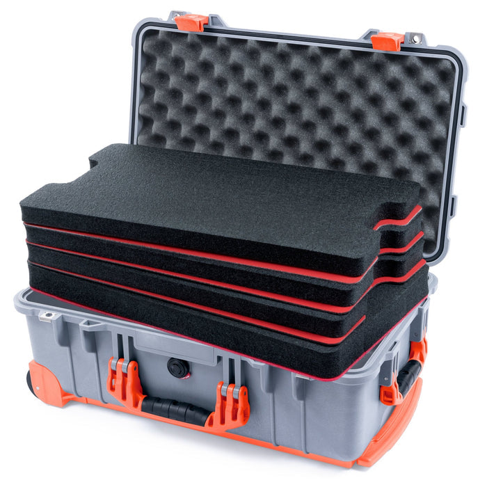 Pelican 1510 Case - Silver & Orange Trolley - DIY Tool Foam Kit / Convolute Lid Foam