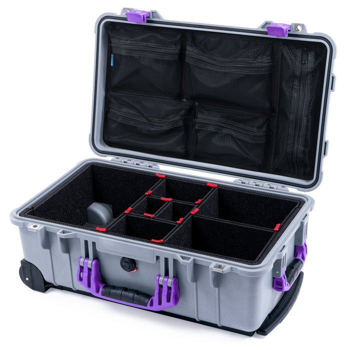 Pelican 1510 Case - Silver & Purple - TrekPak Divider System / Mesh Lid Organizer