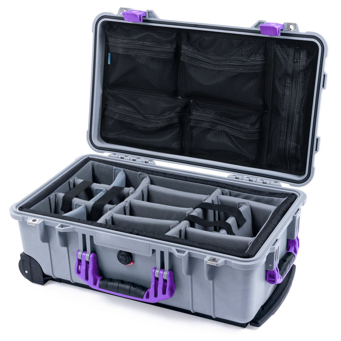 Pelican 1510 Case - Silver & Purple - Padded Microfiber Dividers / Mesh Lid Organizer